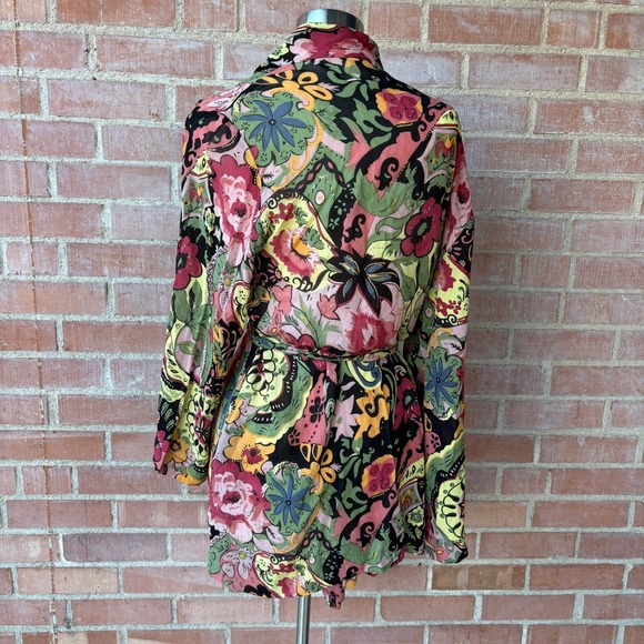 Kimono Loco Floral Paisley Open Front Boho Tie Waist Robe Tunic L/XL Multi Color - Picture 5 of 13